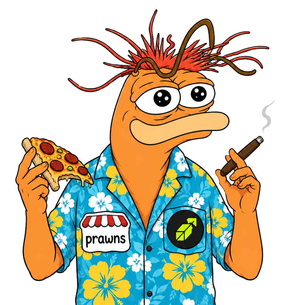Prawns with pizza and cigar